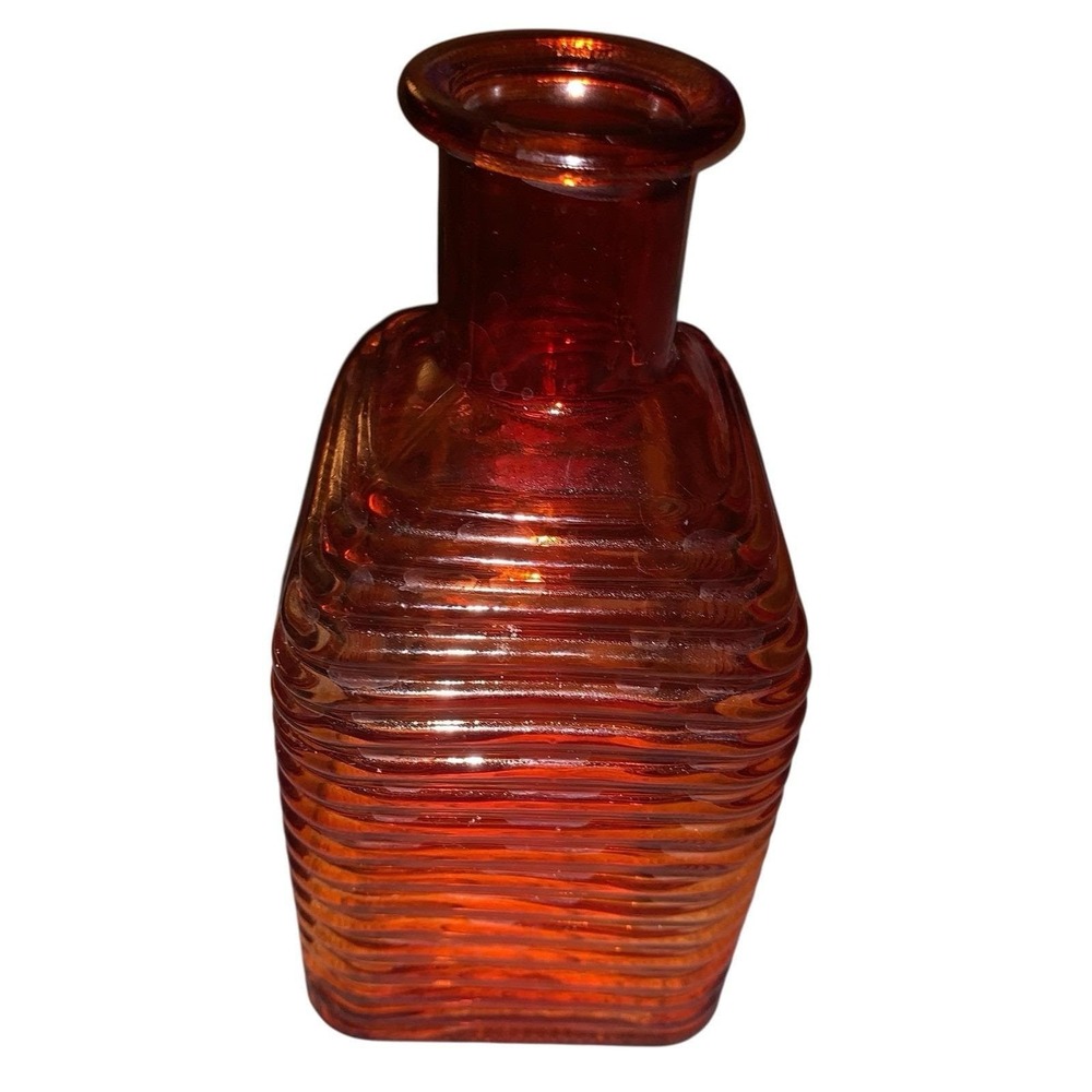 Amber Emboli Ribbed Glass Vase Vintage Unique 5"